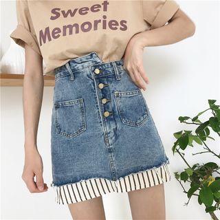 Striped Hem Denim Skirt