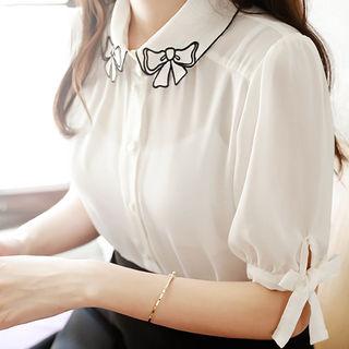 Bow-detail Elbow-sleeve Chiffon Blouse