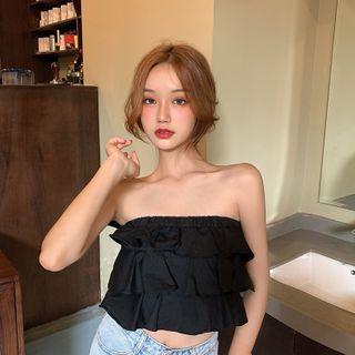Ruffle Layered Strapless Cropped Top