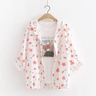 Floral Hooded Long-sleeve Light Jacket