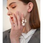 Faux Pearl Rhinestone Open Ring White - One Size