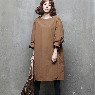 Frilled Balloon-sleeve Shift Dress