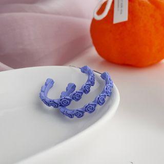 Rose Open Hoop Earring 1 Pair - 925 Silver - One Size