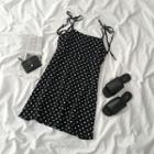 Spaghetti Strap Dotted Mini A-line Dress As Shown In Figure - One Size
