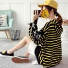 Striped Mock Two-piece Knitted Hoodie Dress