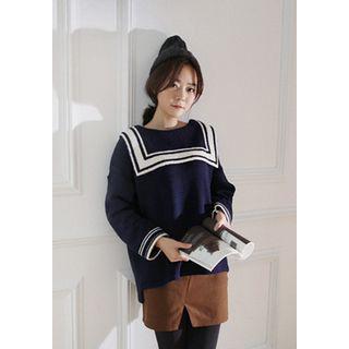 Sailor-collar Wool Blend Knit Top