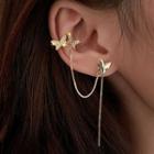 Butterfly Rhinestone Chained Alloy Earring 1 Pc - Right Ear - Gold - One Size