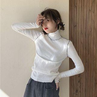 Lettuce Edge Mock-turtleneck Long-sleeve T-shirt