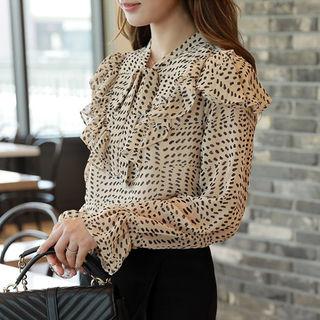 Ruffled Dotted Chiffon Blouse