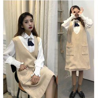 Embellished Shirt / Plain Pinafore Dress