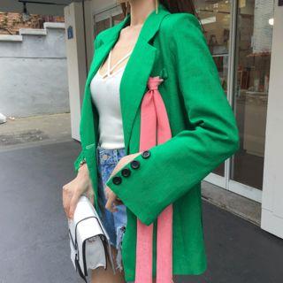 Slit-cuff One-button Blazer With Tie
