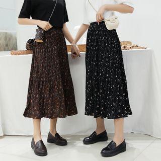 High-waist Floral Printed Pleated A-line Skirt