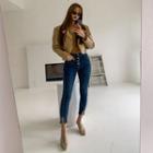 Button-fly Slit-hem Skinny Jeans