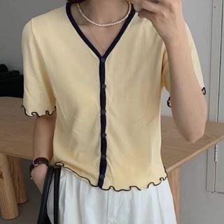 Short-sleeve V-neck Lettuce Edge Cardigan