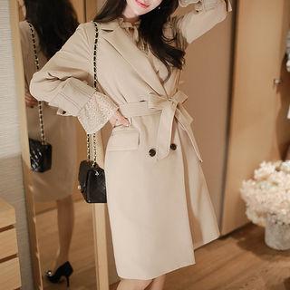 Plaid-detail Double-breasted Coat