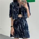 Patterned Cropped Jacket / Mini A-line Skirt