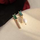 Non-matching Earring 1 Pair - Gold + Green - One Size