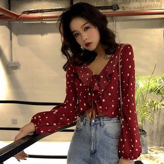 Polka Dot Cropped Chiffon Blouse