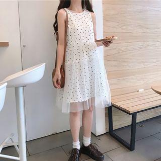 Heart Print Mesh Overlay Tank Dress