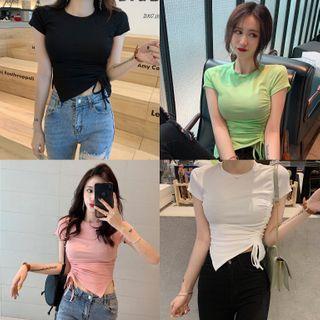 Drawstring Asymmetric Hem Short-sleeve T-shirt