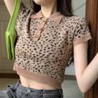 Leopard Print Short-sleeve Cropped Polo Shirt Leopard - One Size