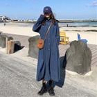 Single-breasted Corduroy Long-sleeve Dress Blue - One Size