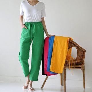 Drawstring-waist Colored Linen Pants