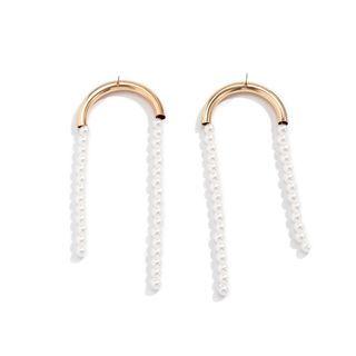 Faux Pearl Alloy Fringed Earring 1 Pair - 2423 - Gold - One Size