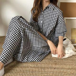 Short-sleeve Check Maxi Shirtdress