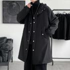 Snap Button Hooded Long Jacket