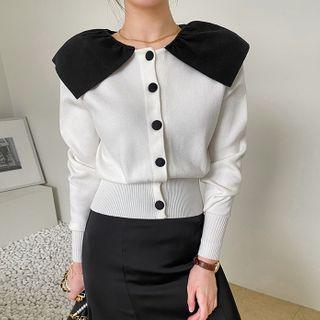 Contrast-capelet Blouson Cardigan