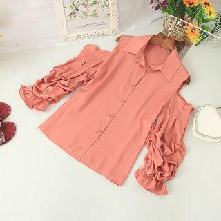 Cutout Shoulder Lantern-sleeve Blouse