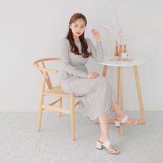Gather-waist Crinkled Midi Dress