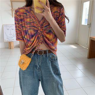 Short-sleeve Melange Knit Top