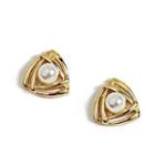 Faux Pearl Triangle Stud Earring 1 Pair - Gold - One Size