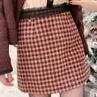 High Waist Plaid Lace Panel Mini A-line Skirt