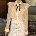 Long-sleeve Ruffled Lace Shirt As Shown In Figure - One Size