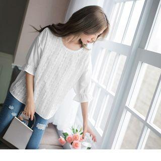 Smocked-cuff Lace Top