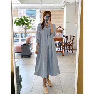 Shawl-collar Tab-cuff Maxi Dress