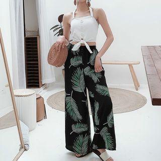 Set: Tankini + Leaf Print Wide Leg Pants