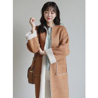 Faux-shearling Wool Blend Coat