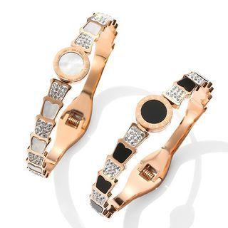 Set: Rhinestone Bangle + Ring Set - Gold & Black - One Size