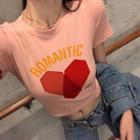 Short-sleeve Letter Heart Printed Cropped T-shirt