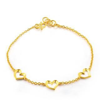 24k Gold Triple Hearts Bracelet (6.5) Women Jewelry Gift