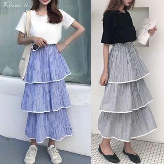Tiered Midi Accordion A-line Skirt