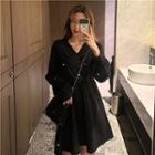 Plain V-neck Waist Dress