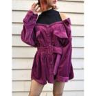 Mock Two-piece Cold-shoulder Shirt Fuchsia - One Size