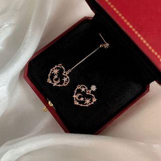 925 Sterling Silver Non-matching Perforated Heart Dangle Earring / Clip-on Earring