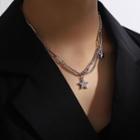Star Pendant Layered Chain Necklace Silver - One Size