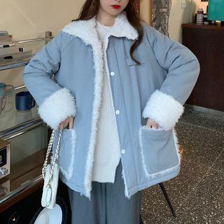 Fluffy Panel Jacket Grayish Blue - One Size